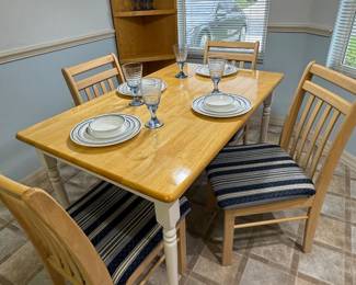 Light Wood Dining Table with 4 Chairs – Two-Tone Farmhouse Style