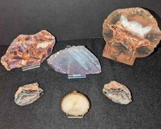 RA102VBrecciated Amethyst, Thunderegg Agate  Geodes, Purple Fluorite, Gold Dipped Coral