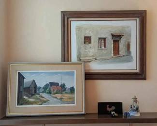 RA121Office Set With Tiny Geode Bookends, Art, And Russian Box