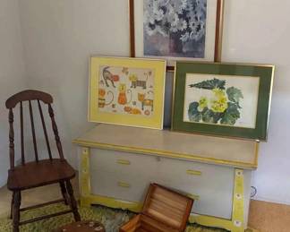 RA157Vintage Cedar Chest, Chair, Stool, Art And More