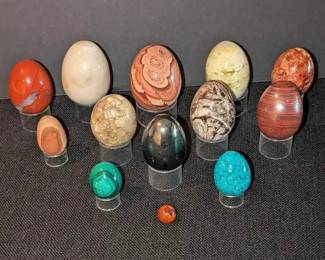 RA131Eggshaped Rocks In Red Jasper, Marble, Crazy Lace Agate, Hematite, Malachite,  More