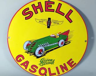 Shell Gasoline “Green Streak” 11.75" Porcelain Enamel Sign - Single Sided - Heavy Gauge Steel 