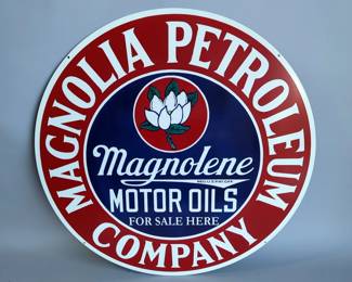 Magnolia Petroleum Company 42" Double-Sided Porcelain Enamel Advertising Sign - Heavy Gauge Steel 