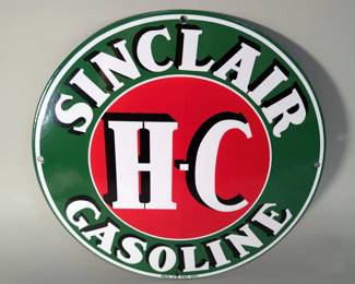 Sinclair H-C Gasoline 11.75" Porcelain Enamel Sign - Single Sided - Heavy Gauge Steel 