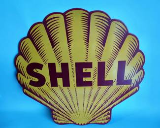 Shell Porcelain, 48" Double-Sided Sign - Double-Sided Porcelain Enamel Advertising Sign - Heavy Gauge Steel 