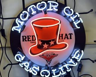 Red Hat Motor Oil 24" Neon Advertising Sign With Top Hat Logo 