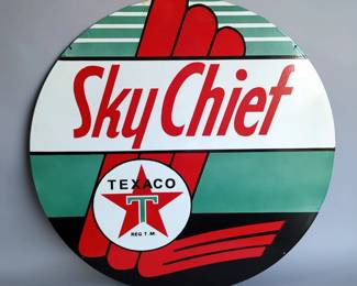 Texaco Sky Chief Gasoline 42" Double-Sided Porcelain Enamel Advertising Sign - Heavy Gauge Steel 