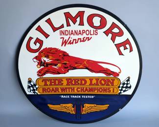 Gilmore “The Red Lion” Gasoline 42" Double-Sided Porcelain Enamel Advertising Sign - Heavy Gauge Steel 