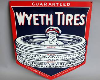 Wyeth Tires 30" Porcelain Enamel Sign - Single-Sided - Heavy Gauge Steel 
