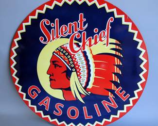 Silent Chief Gasoline 42" Double-Sided Porcelain Enamel Advertising Sign - Heavy Gauge Steel 