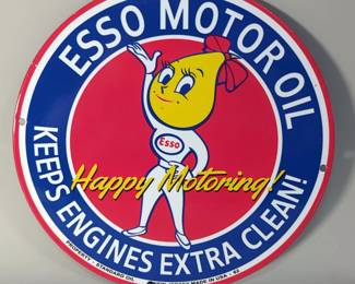 Esso Motor Oil 11.75" Porcelain Enamel Sign - Single Sided - Heavy Gauge Steel 