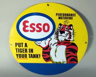 Esso “Put A Tiger In Your Tank” 11.75" Porcelain Enamel Sign - Single Sided - Heavy Gauge Steel 