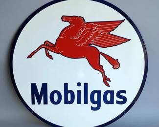 Mobilgas Pegasus 42" Double-Sided Porcelain Enamel Advertising Sign - Heavy Gauge Steel 