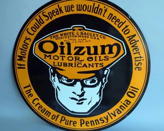 Oilzum Motor Oils & Lubricants 42" Double-Sided Porcelain Enamel Advertising Sign - Heavy Gauge Steel 