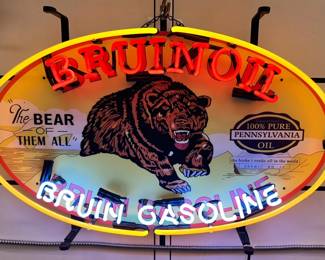 Bruin Oil “Bruin Gasoline” Neon Advertising Sign With Bear Graphic 