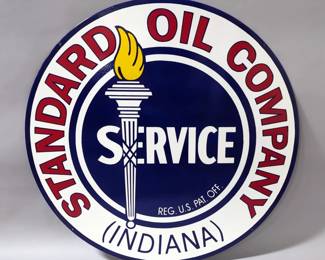 Standard Oil Company “Service” Indiana 42" Double-Sided Porcelain Enamel Sign - Heavy Gauge Steel 
