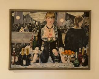 Large Framed Oil Painting After Édouard Manet – Bar at the Folies-Bergère – 38” x 28”