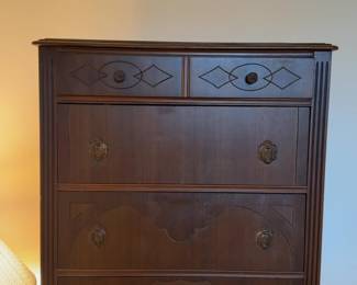 Vintage Mahogany Highboy Dresser with Decorative Inlays