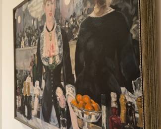 Large Framed Oil Painting After Édouard Manet – Bar at the Folies-Bergère – 38” x 28”