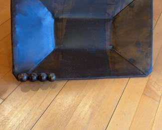 Rustic Bronze Tapered Rectangular Metal Bowl with Decorative Bead Accents