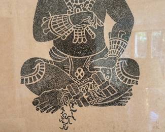 Framed Mayan Personaje Print from Palenque, Chiapas, Mexico