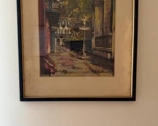 Vintage Framed New Orleans French Quarter Street Scene Watercolor