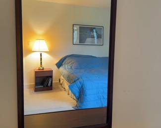 Mid-Century Modern Dark Wood Framed Wall Mirror