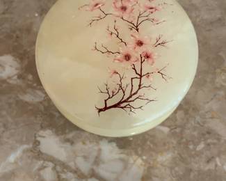 Vintage Hand-Painted Floral Alabaster Trinket Box