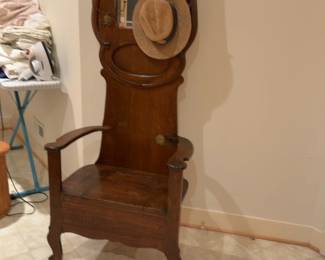 Antique Victorian Carved Oak Hall Tree with Mirror and Hooks