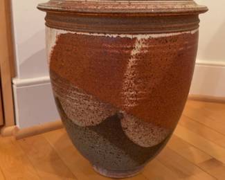 32” Handcrafted Stoneware Lidded Jar with Earthy Glaze
