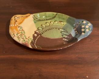 Hand-Painted Studio Pottery Oval Trinket Dish