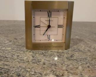 Tiffany & Co. Brushed Heavy Brass Desk Clock - First Boston Corporation Commemorative Swiss Quartz 