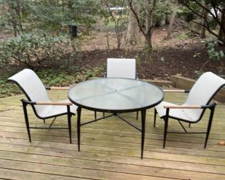 Tropitone Outdoor Patio Dining Set with Round Glass Top Table and Sling Chairs - Sold as Set