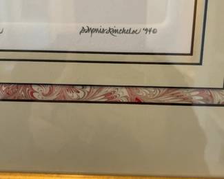 Framed Pink Azalea and Hummingbird Botanical Art Drawing - Sharon Morris Kincheloe Signed