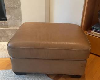 Classic Rectangular Leather Ottoman in Tan - 26 1/2” x 33 1/2” 