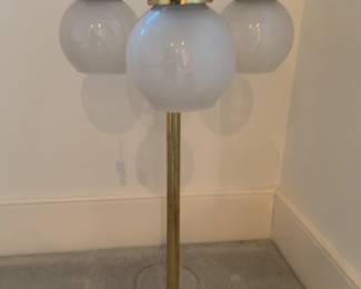Vintage Brass 3-Light Candelabra Table Lamp with Frosted Glass Globes