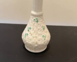 Belleek Fine Parian China Shamrock Basketweave Bud Vase Setanta NEW