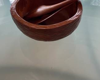 Handcrafted Wood Salad Bowl with Matching Serving Utensils