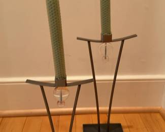 Mid-Century Modern Metal and Glass Candle Holder Set