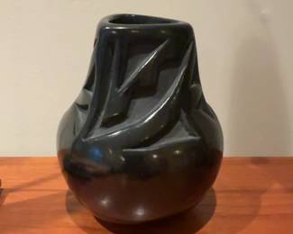 Santa Clara Pueblo Style Carved Blackware Pottery Vase