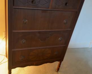 Vintage Mahogany Highboy Dresser with Decorative Inlays