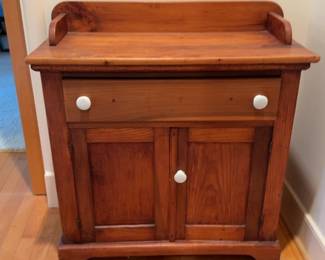 Rustic Pine Washstand with Drawer and Cabinet - H32”xL27 1/2” x D14”
