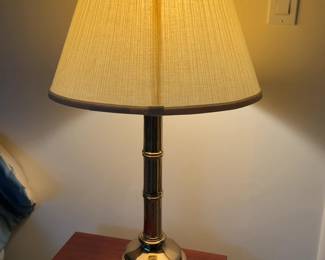 Faux Bamboo Brass Table Lamp with Pleated Shade