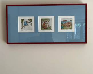 Set of 3 Framed G. Field Etchings - Parrot, Monkey, and Rhinoceros