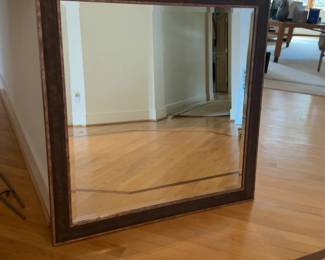 Large Beveled Dark Wood Framed Wall Mirror