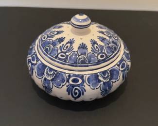 Vintage Hand-Painted Blue and White Ceramic Ginger Jar with Lid