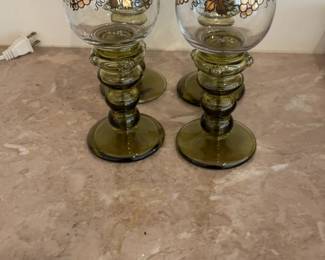 Vintage Mid-Century Roemer Wine Glasses with Gold Grape Pattern - Set of 4