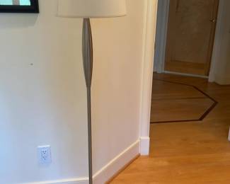Modern Brushed Nickel Floor Lamp with White Fabric Shade