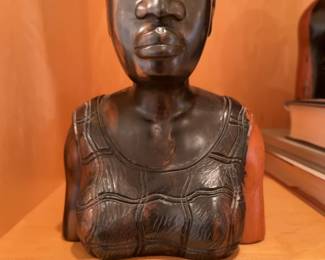 Hand-Carved African Ebony Wood Female Bust Sculpture