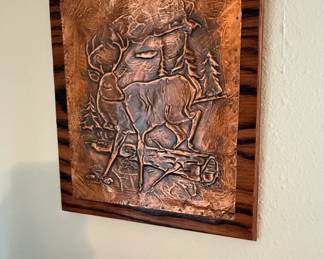 Embossed Copper Wall Art with Deer and Trees